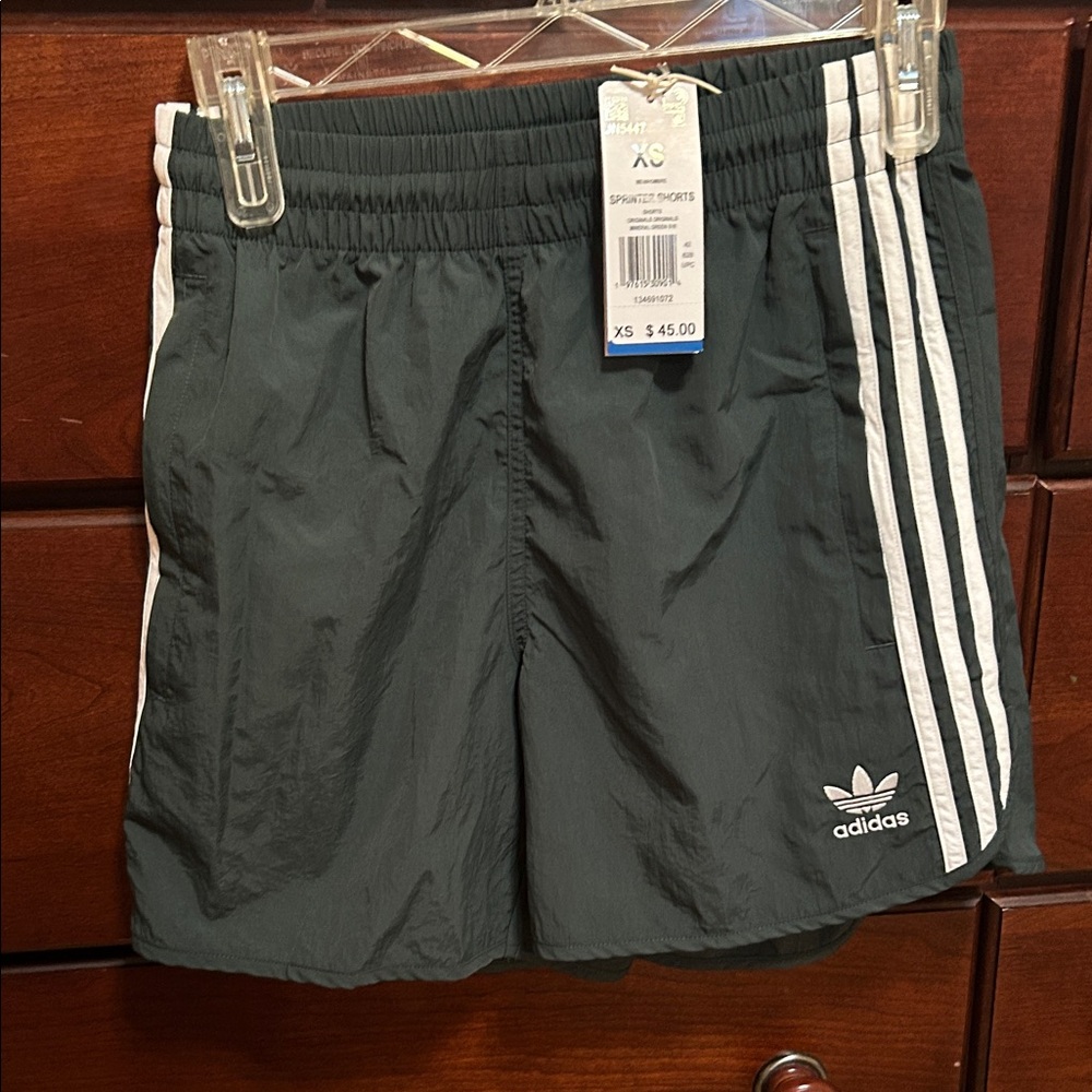 Adidas Dark Green Shorts with White Stripes